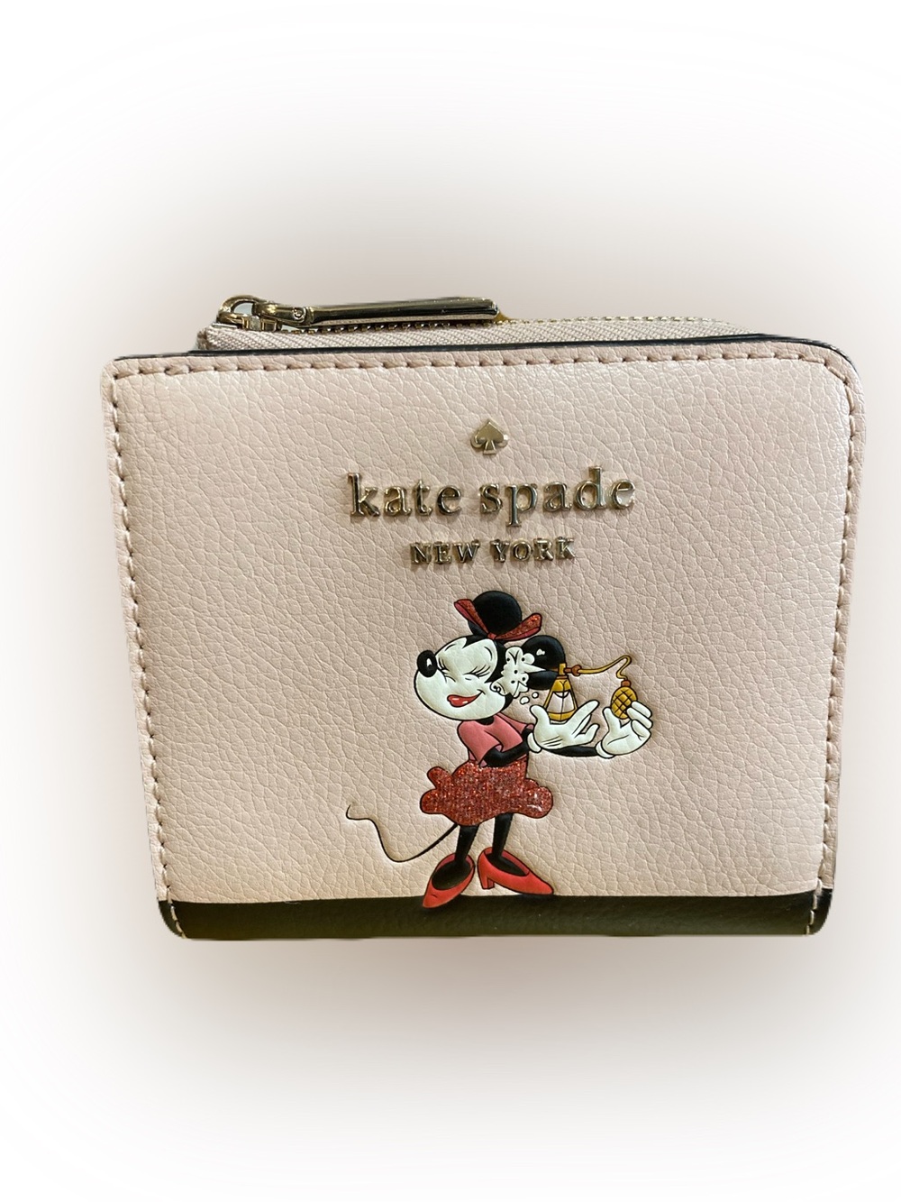 Kate Spade x Disney Minnie Mouse L-Zip Bifold Wallet- Pale Vellum EUC